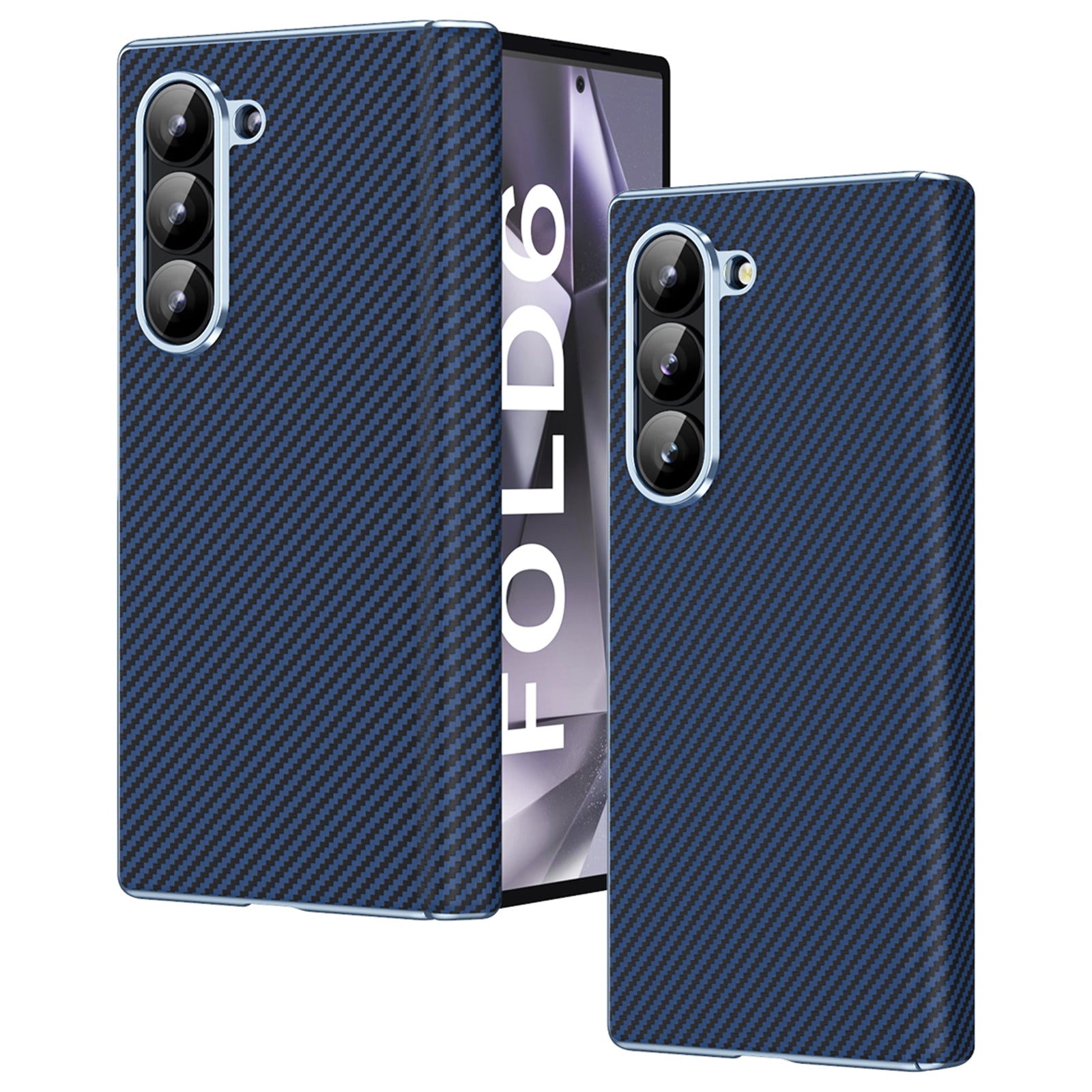 For Samsung Galaxy Z Fold6 5G Phone Case Electroplating Lens Carbon Fiber Texture PC Cover - Blue