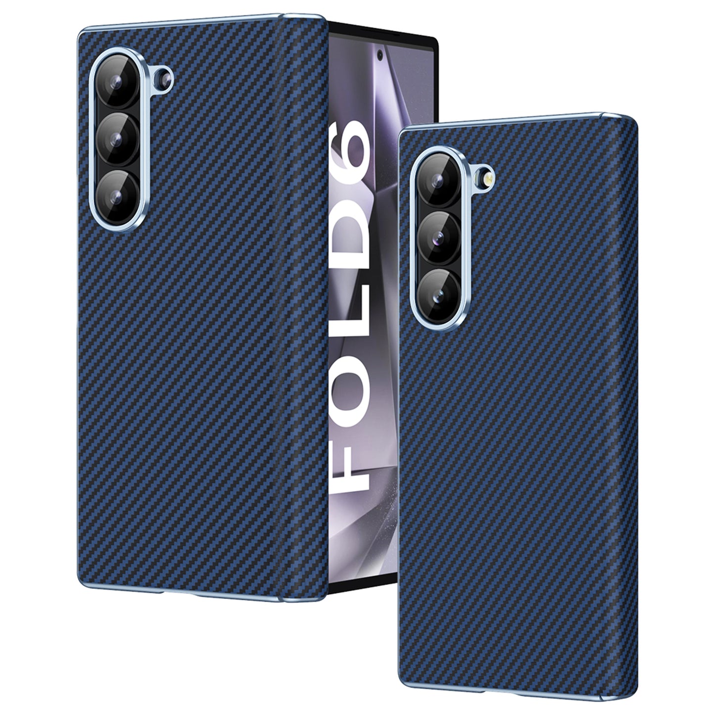 For Samsung Galaxy Z Fold6 5G Phone Case Electroplating Lens Carbon Fiber Texture PC Cover - Blue