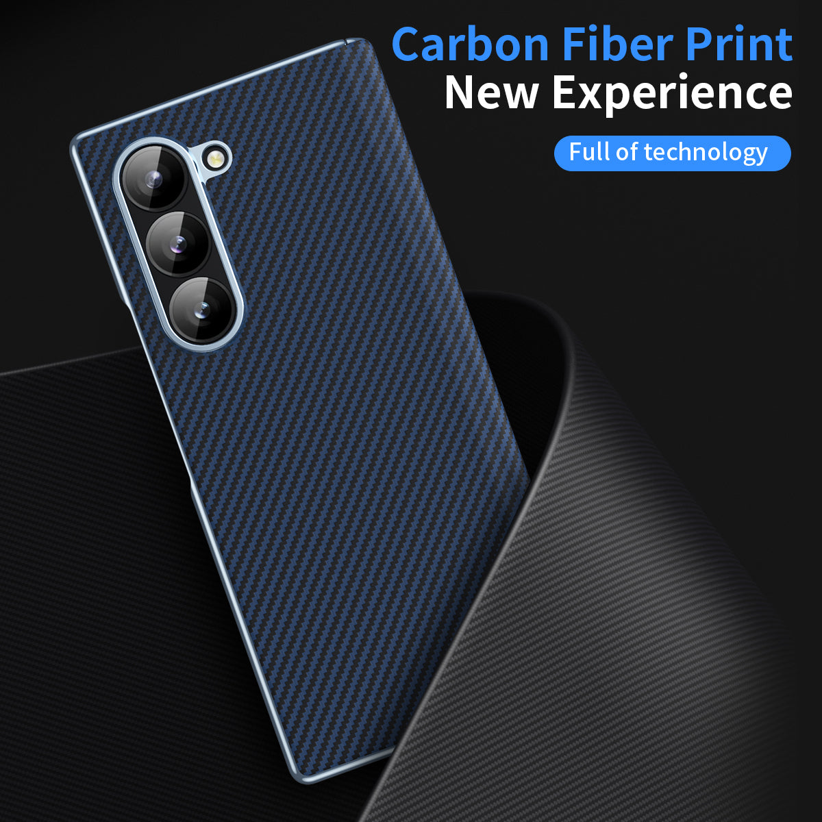 For Samsung Galaxy Z Fold6 5G Phone Case Electroplating Lens Carbon Fiber Texture PC Cover - Blue