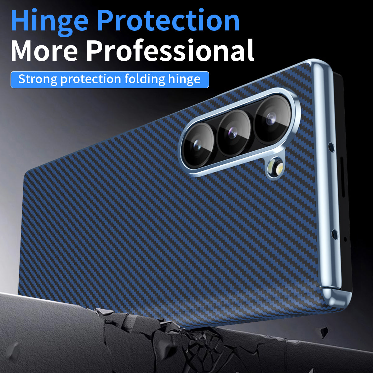 For Samsung Galaxy Z Fold6 5G Phone Case Electroplating Lens Carbon Fiber Texture PC Cover - Blue