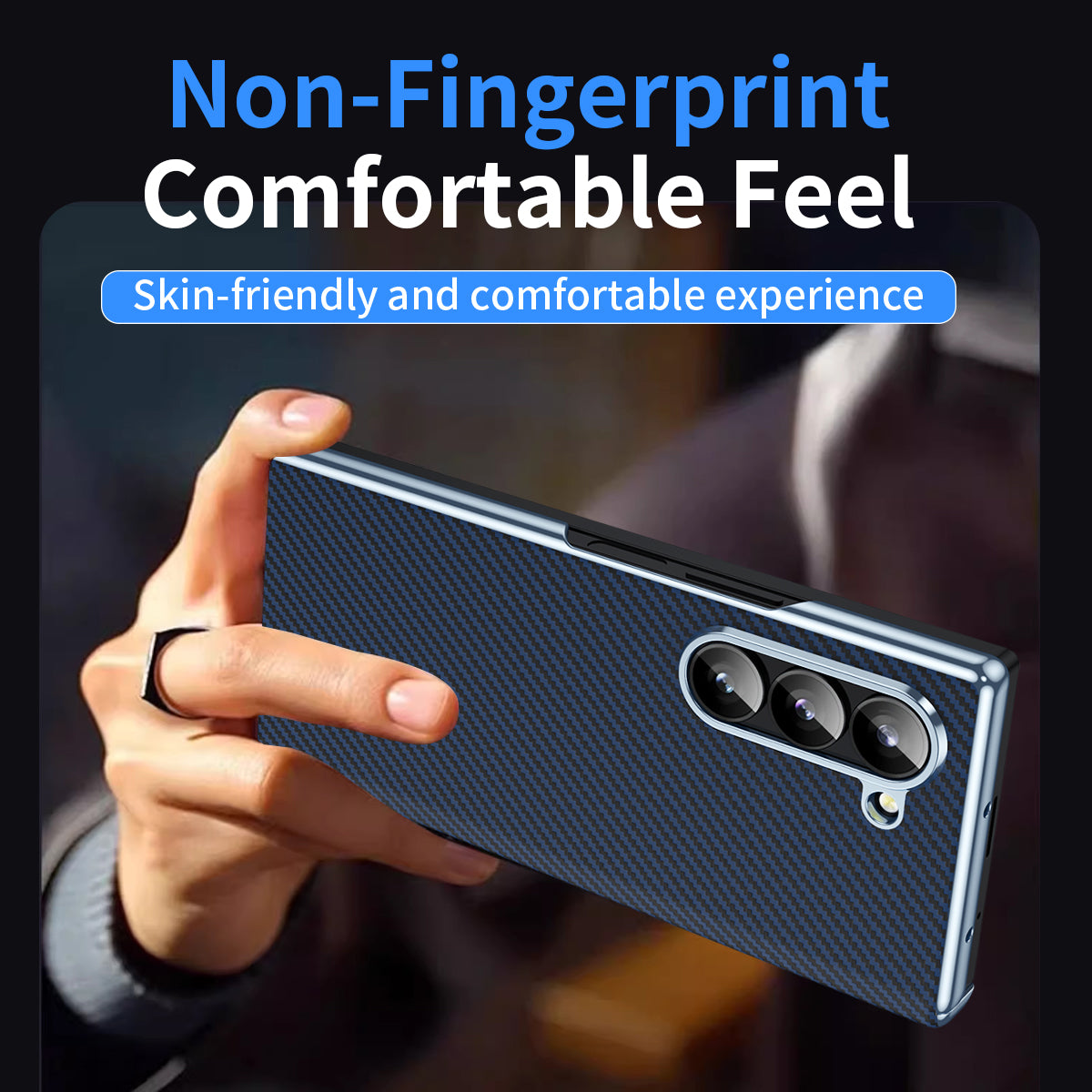 For Samsung Galaxy Z Fold6 5G Phone Case Electroplating Lens Carbon Fiber Texture PC Cover - Blue
