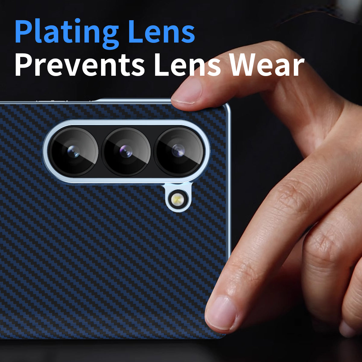 For Samsung Galaxy Z Fold6 5G Phone Case Electroplating Lens Carbon Fiber Texture PC Cover - Blue