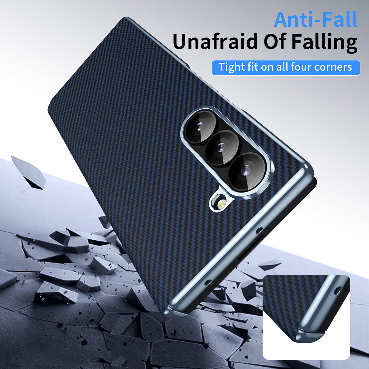 For Samsung Galaxy Z Fold6 5G Phone Case Electroplating Lens Carbon Fiber Texture PC Cover - Blue