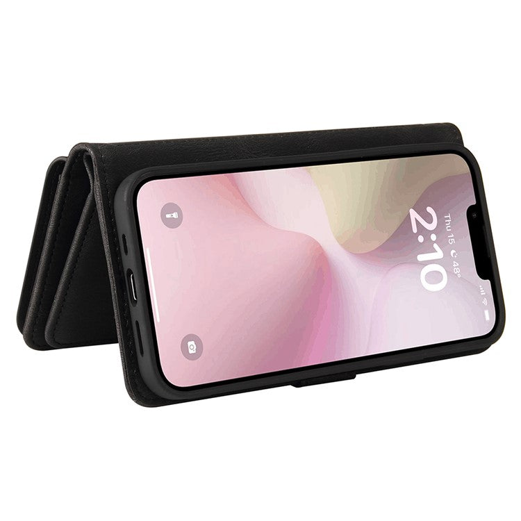 For iPhone 16e Case Zipper Wallet Leather Stand Cell Phone Cover - Black