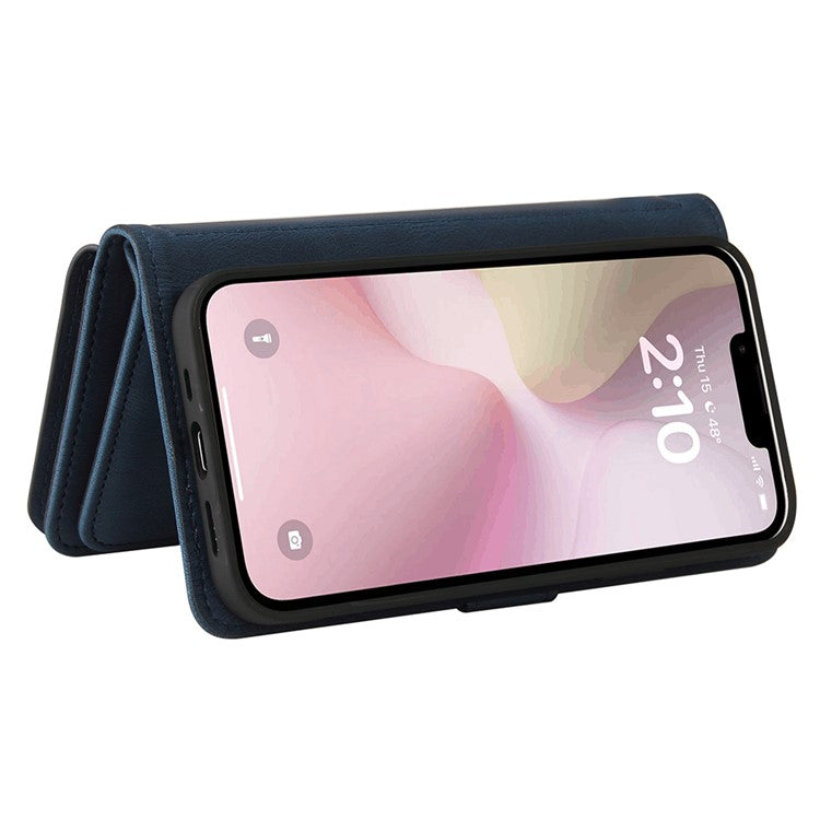 For iPhone 16e Case Zipper Wallet Leather Stand Cell Phone Cover - Blue