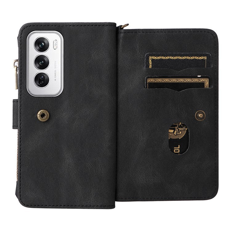 KT Multi-Functional Series-2 For Oppo Reno12 5G (Global) Case Card Holder Wallet Leather Phone Cover - Black