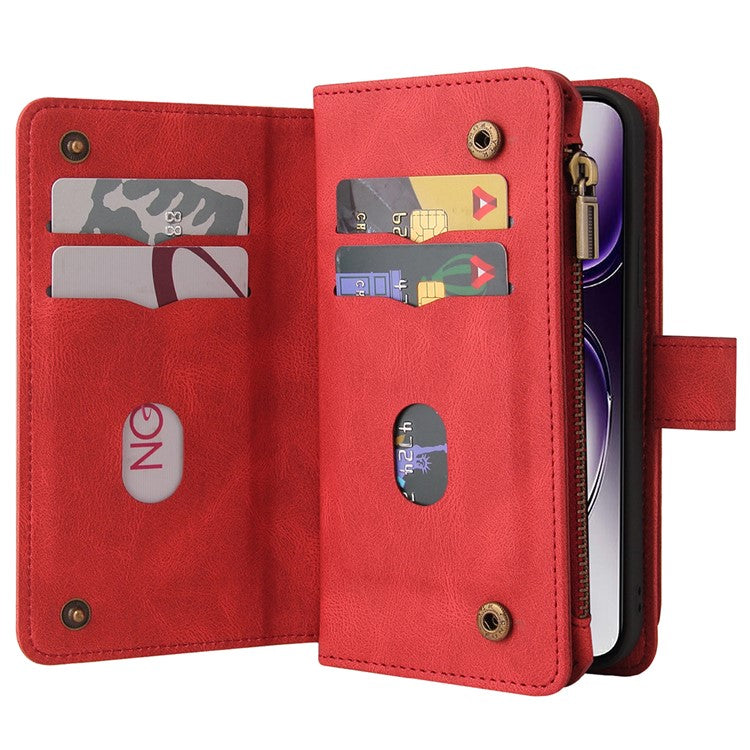 KT Multi-Functional Series-2 For Oppo Reno12 5G (Global) Case Card Holder Wallet Leather Phone Cover - Red