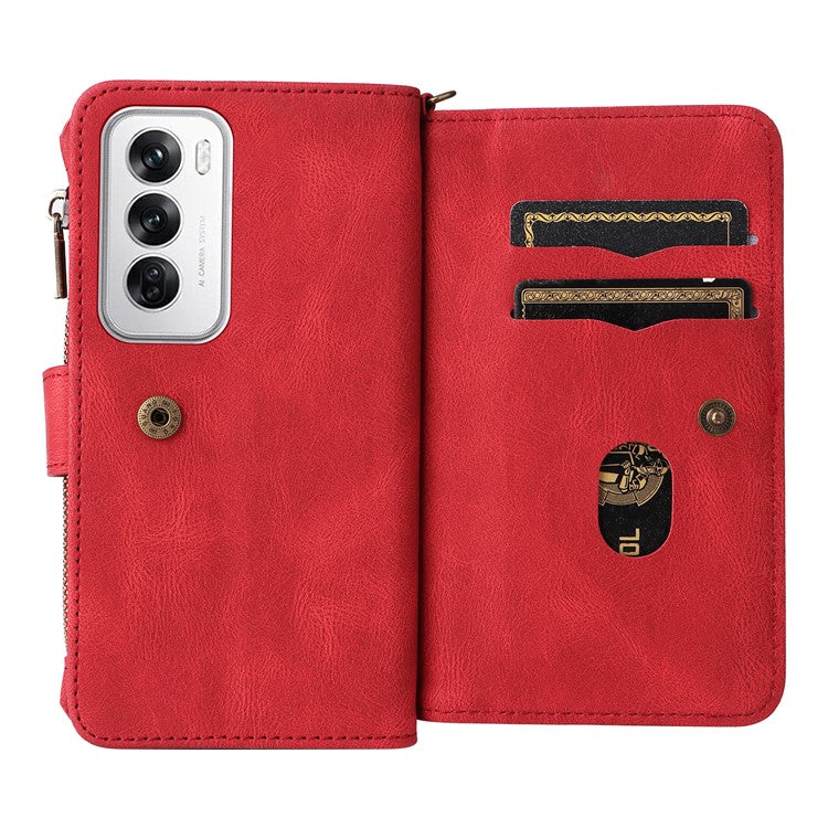 KT Multi-Functional Series-2 For Oppo Reno12 5G (Global) Case Card Holder Wallet Leather Phone Cover - Red