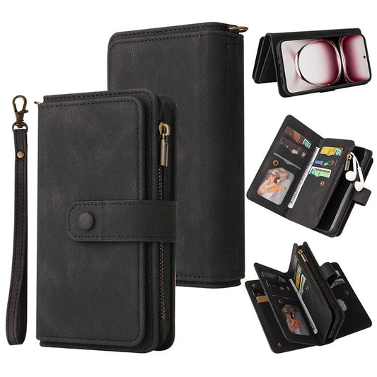 KT Multi-Functional Series-2 For Oppo Reno12 Pro 5G (Global) / (China) Phone Case Zipper Wallet Leather Protective Cover - Black
