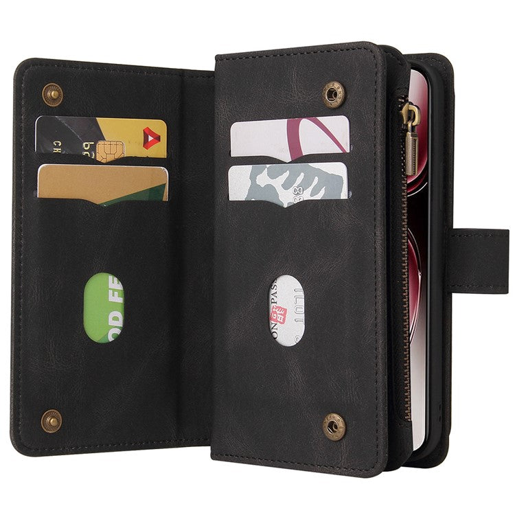 KT Multi-Functional Series-2 For Oppo Reno12 Pro 5G (Global) / (China) Phone Case Zipper Wallet Leather Protective Cover - Black