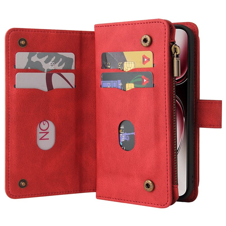 KT Multi-Functional Series-2 For Oppo Reno12 Pro 5G (Global) / (China) Phone Case Zipper Wallet Leather Protective Cover - Red