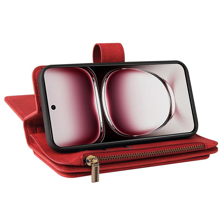 KT Multi-Functional Series-2 For Oppo Reno12 Pro 5G (Global) / (China) Phone Case Zipper Wallet Leather Protective Cover - Red