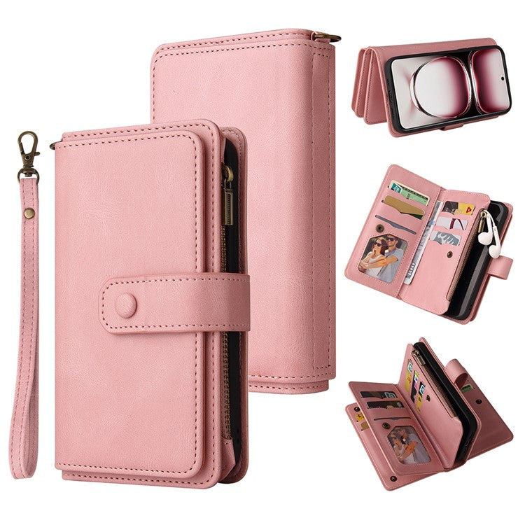 KT Multi-Functional Series-2 For Oppo Reno12 Pro 5G (Global) / (China) Phone Case Zipper Wallet Leather Protective Cover - Pink