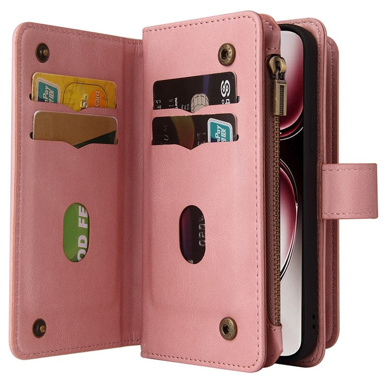 KT Multi-Functional Series-2 For Oppo Reno12 Pro 5G (Global) / (China) Phone Case Zipper Wallet Leather Protective Cover - Pink