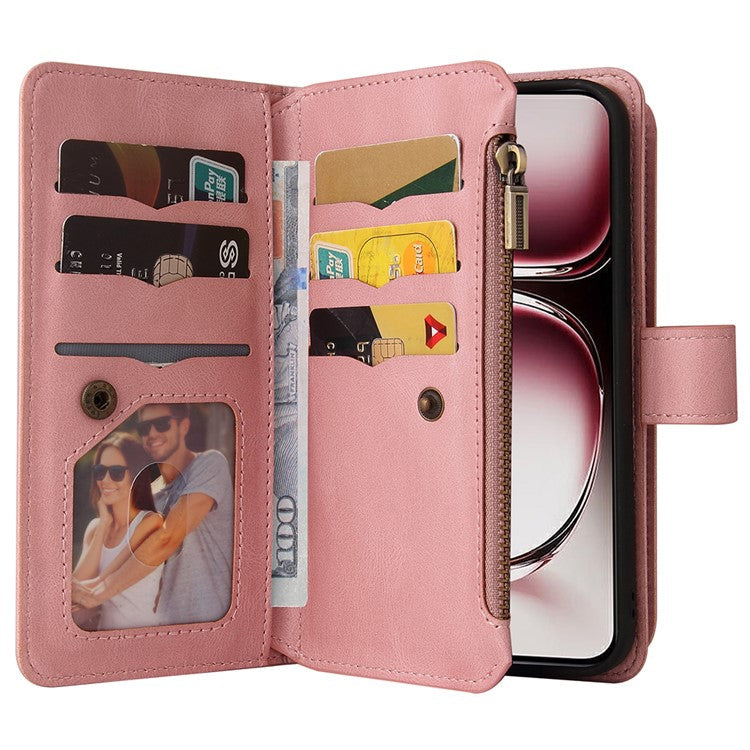 KT Multi-Functional Series-2 For Oppo Reno12 Pro 5G (Global) / (China) Phone Case Zipper Wallet Leather Protective Cover - Pink