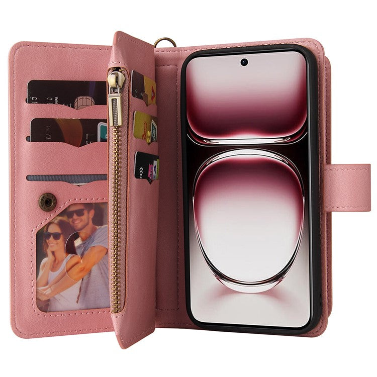 KT Multi-Functional Series-2 For Oppo Reno12 Pro 5G (Global) / (China) Phone Case Zipper Wallet Leather Protective Cover - Pink