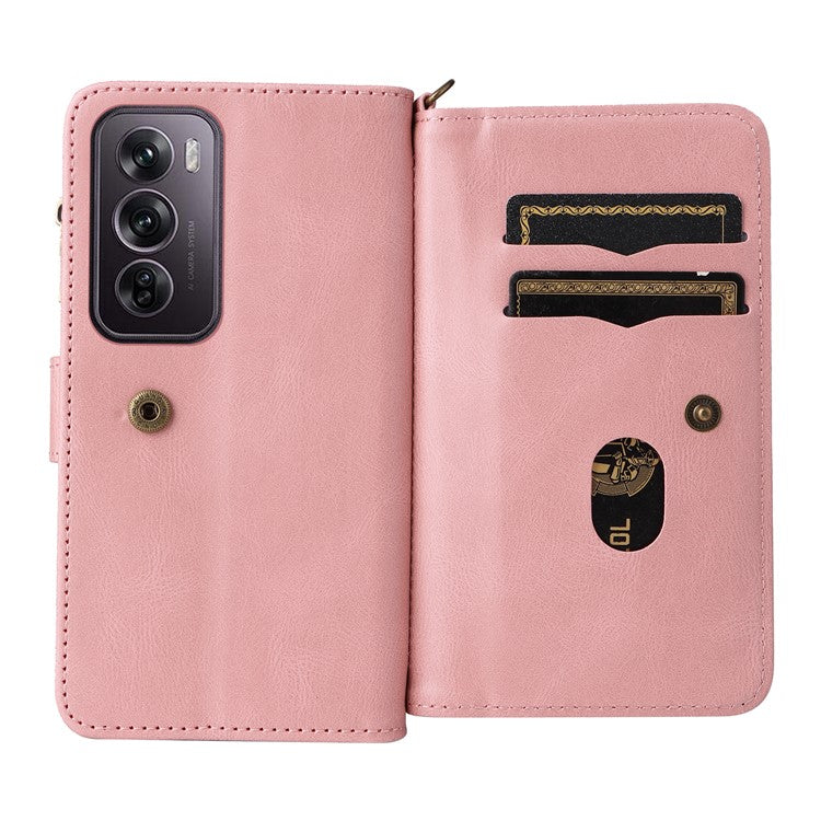 KT Multi-Functional Series-2 For Oppo Reno12 Pro 5G (Global) / (China) Phone Case Zipper Wallet Leather Protective Cover - Pink