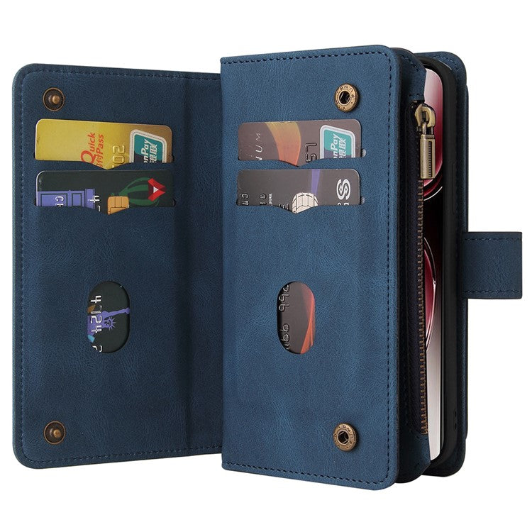 KT Multi-Functional Series-2 For Oppo Reno12 Pro 5G (Global) / (China) Phone Case Zipper Wallet Leather Protective Cover - Blue
