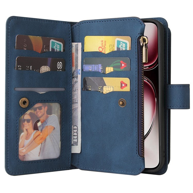 KT Multi-Functional Series-2 For Oppo Reno12 Pro 5G (Global) / (China) Phone Case Zipper Wallet Leather Protective Cover - Blue