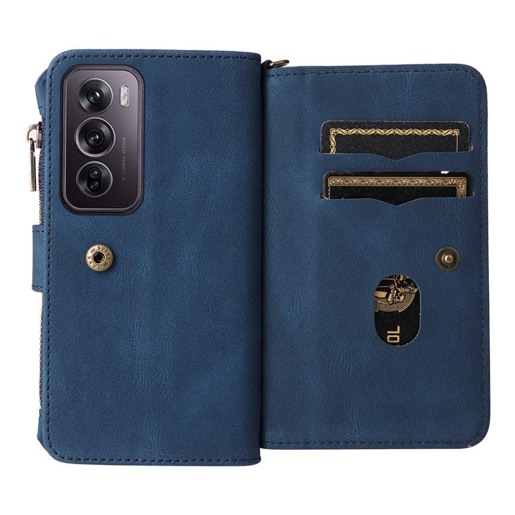 KT Multi-Functional Series-2 For Oppo Reno12 Pro 5G (Global) / (China) Phone Case Zipper Wallet Leather Protective Cover - Blue