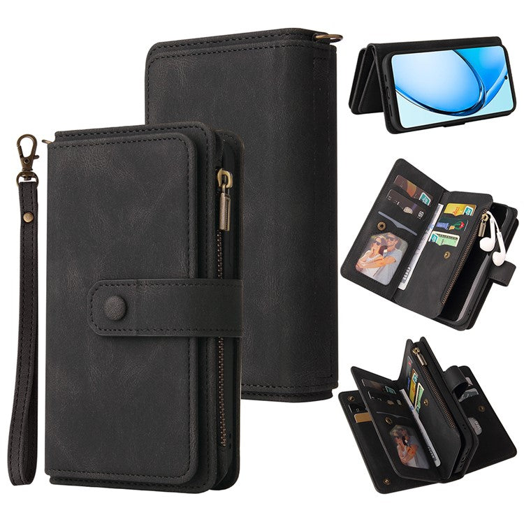 KT Multi-Functional Series-2 For Oppo A60 4G Phone Case Zipper Wallet Leather Support Stand Cover - Black
