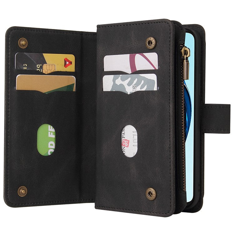 KT Multi-Functional Series-2 For Oppo A60 4G Phone Case Zipper Wallet Leather Support Stand Cover - Black
