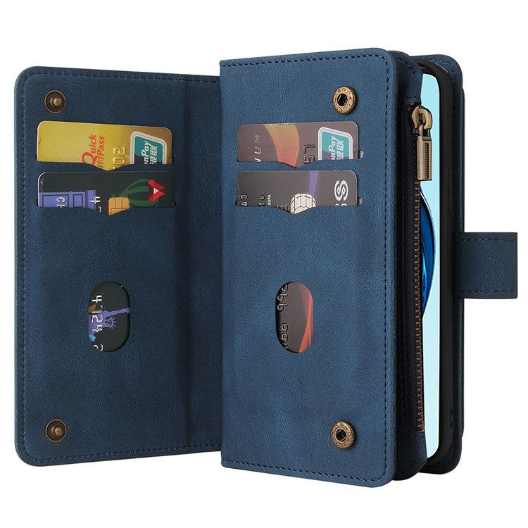 KT Multi-Functional Series-2 For Oppo A60 4G Phone Case Zipper Wallet Leather Support Stand Cover - Blue