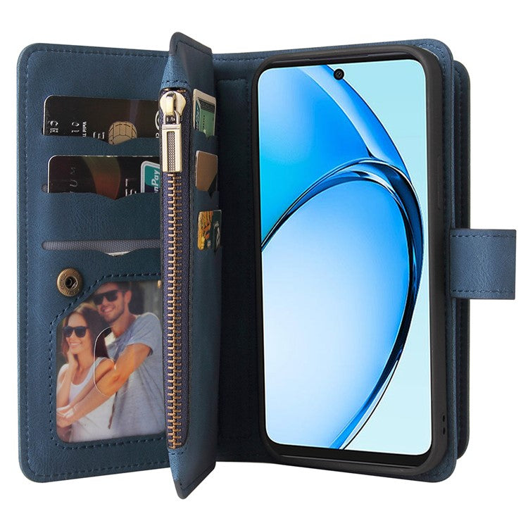 KT Multi-Functional Series-2 For Oppo A60 4G Phone Case Zipper Wallet Leather Support Stand Cover - Blue