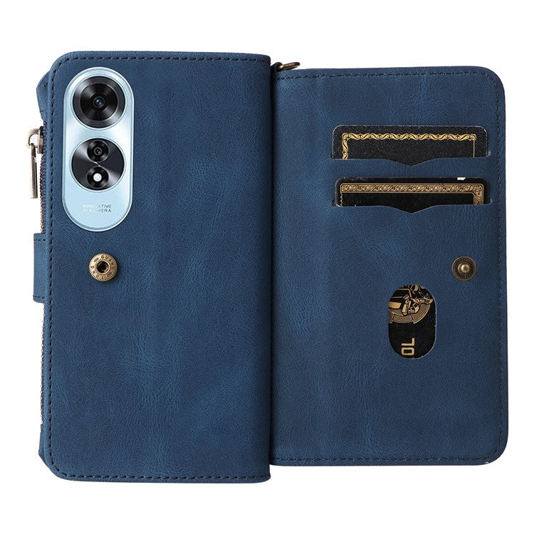 KT Multi-Functional Series-2 For Oppo A60 4G Phone Case Zipper Wallet Leather Support Stand Cover - Blue