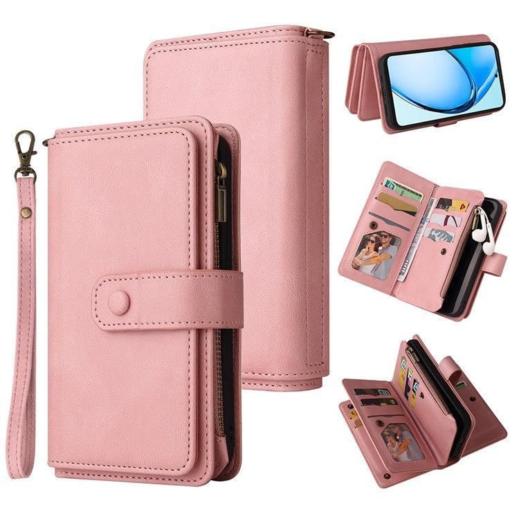 KT Multi-Functional Series-2 For Oppo A60 4G Phone Case Zipper Wallet Leather Support Stand Cover - Pink