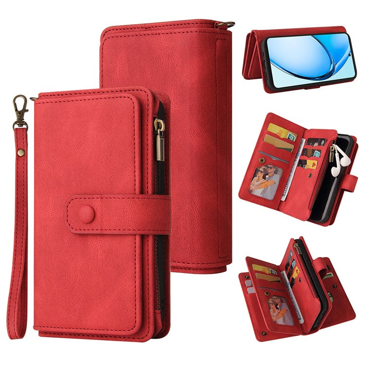 KT Multi-Functional Series-2 For Oppo A60 4G Phone Case Zipper Wallet Leather Support Stand Cover - Red