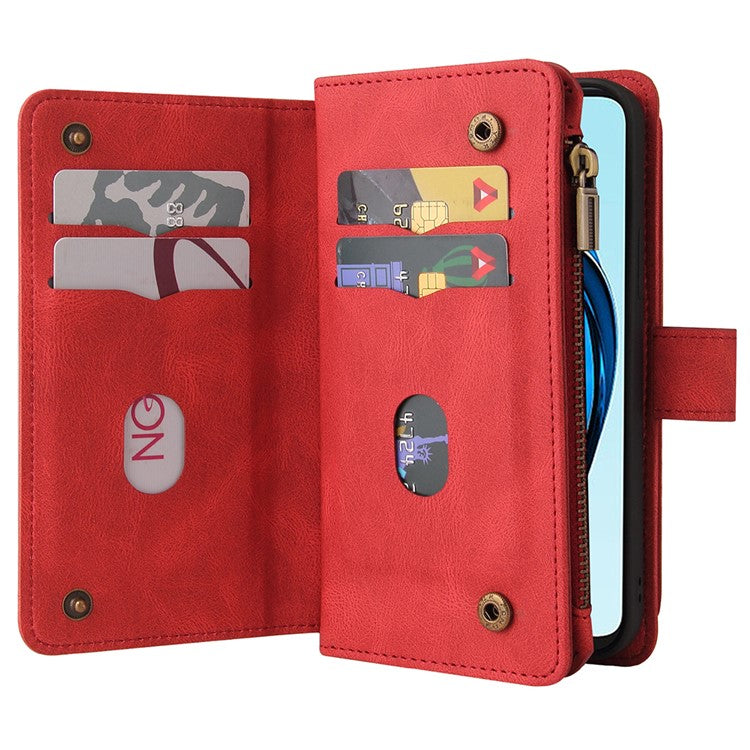 KT Multi-Functional Series-2 For Oppo A60 4G Phone Case Zipper Wallet Leather Support Stand Cover - Red