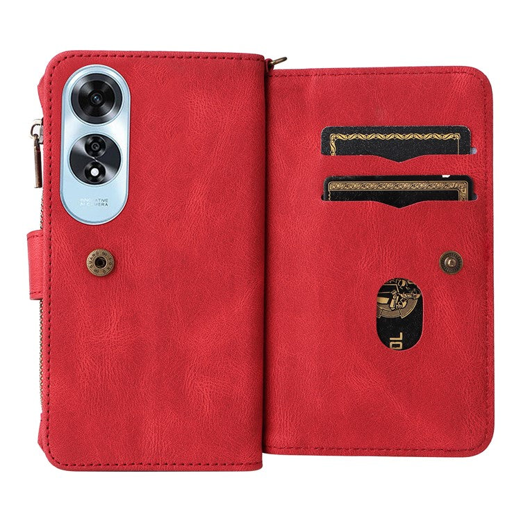 KT Multi-Functional Series-2 For Oppo A60 4G Phone Case Zipper Wallet Leather Support Stand Cover - Red
