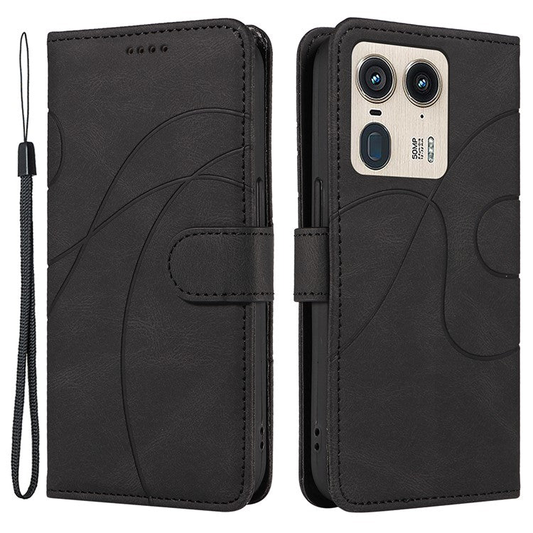 For Motorola Moto X50 Ultra 5G / Edge 50 Ultra 5G Case Curved Line Imprinted Leather Wallet Cover - Black