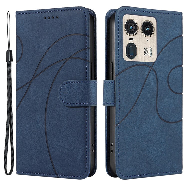 For Motorola Moto X50 Ultra 5G / Edge 50 Ultra 5G Case Curved Line Imprinted Leather Wallet Cover - Blue
