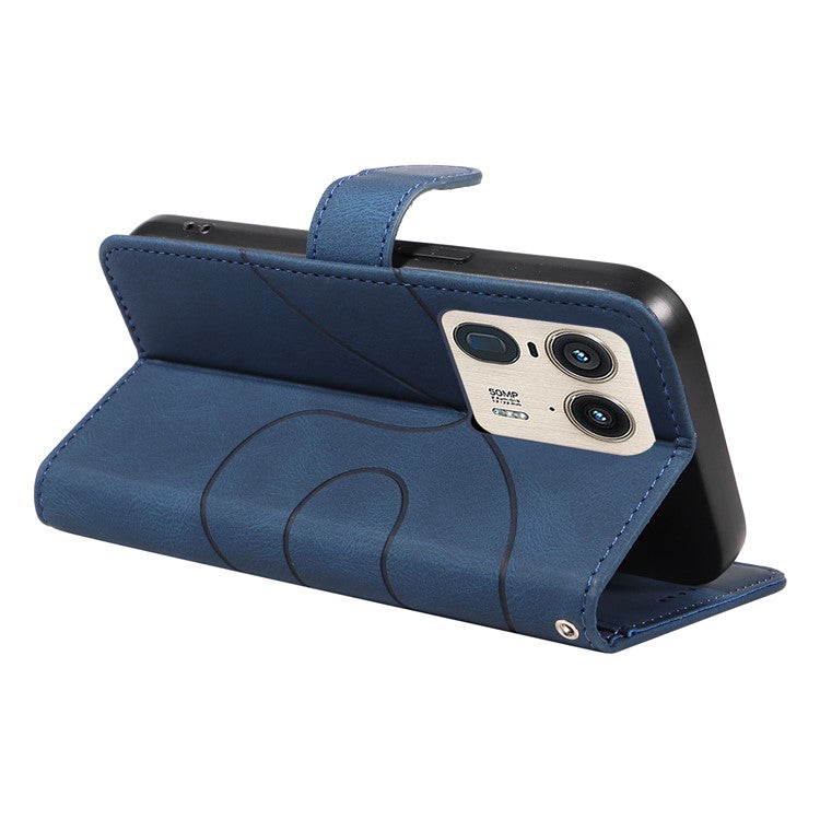 For Motorola Moto X50 Ultra 5G / Edge 50 Ultra 5G Case Curved Line Imprinted Leather Wallet Cover - Blue
