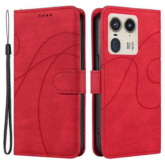 For Motorola Moto X50 Ultra 5G / Edge 50 Ultra 5G Case Curved Line Imprinted Leather Wallet Cover - Red