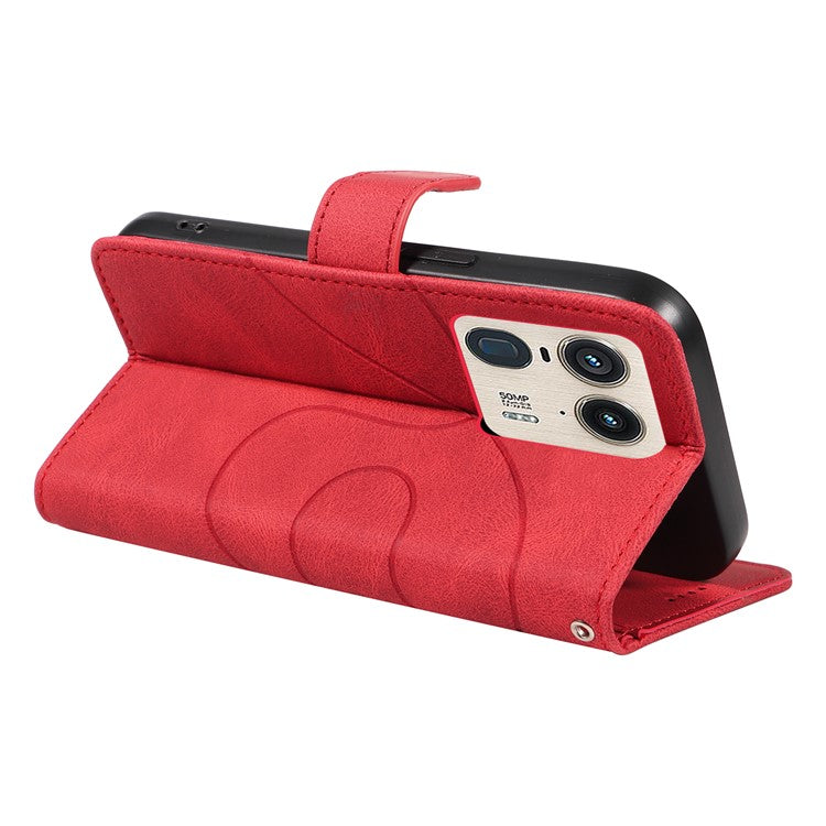 For Motorola Moto X50 Ultra 5G / Edge 50 Ultra 5G Case Curved Line Imprinted Leather Wallet Cover - Red