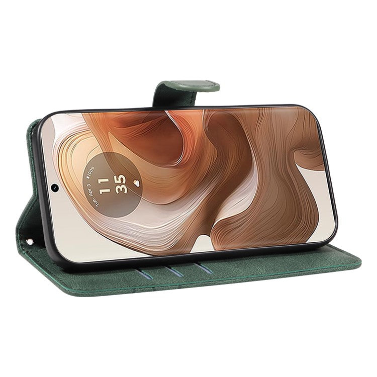 For Motorola Moto X50 Ultra 5G / Edge 50 Ultra 5G Case Curved Line Imprinted Leather Wallet Cover - Green