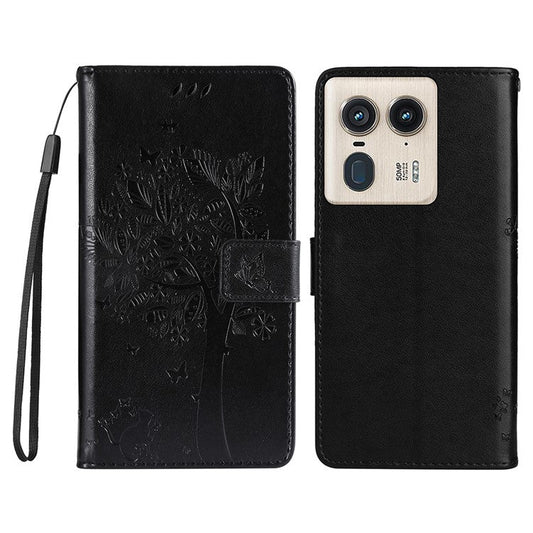 KT Imprinting Flower Series-3 For Motorola Moto X50 Ultra 5G / Edge 50 Ultra 5G Case Imprinted Wallet Leather Phone Cover - Black