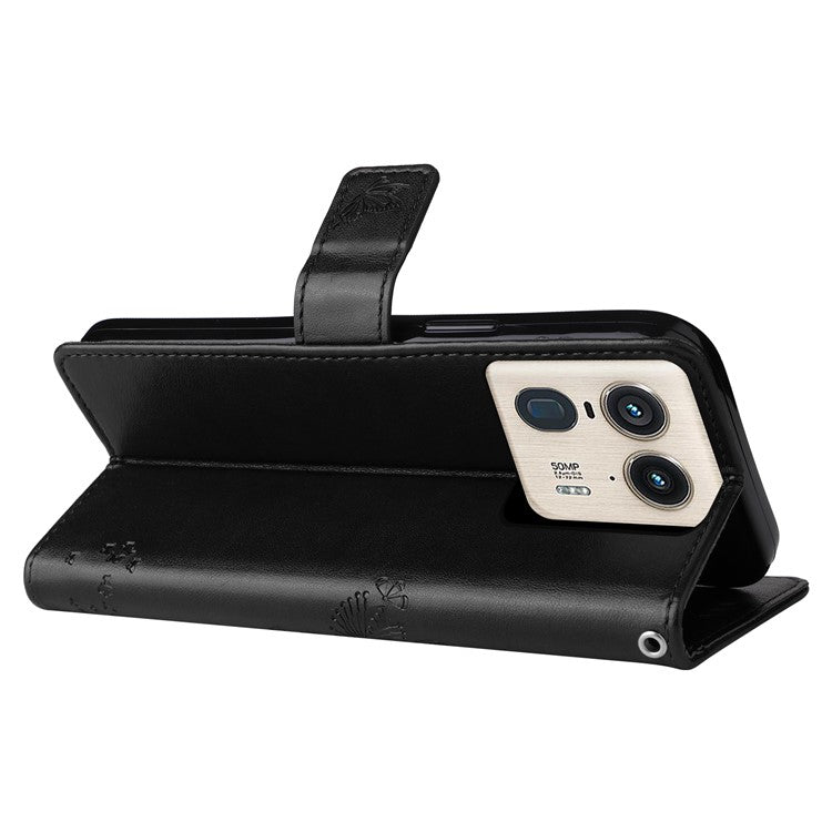 KT Imprinting Flower Series-3 For Motorola Moto X50 Ultra 5G / Edge 50 Ultra 5G Case Imprinted Wallet Leather Phone Cover - Black