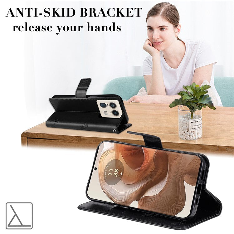 KT Imprinting Flower Series-3 For Motorola Moto X50 Ultra 5G / Edge 50 Ultra 5G Case Imprinted Wallet Leather Phone Cover - Black