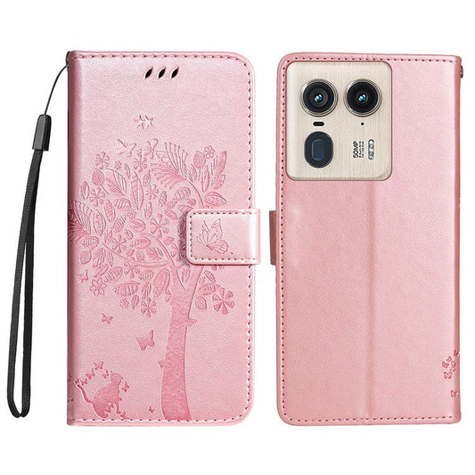 KT Imprinting Flower Series-3 For Motorola Moto X50 Ultra 5G / Edge 50 Ultra 5G Case Imprinted Wallet Leather Phone Cover - Rose Gold