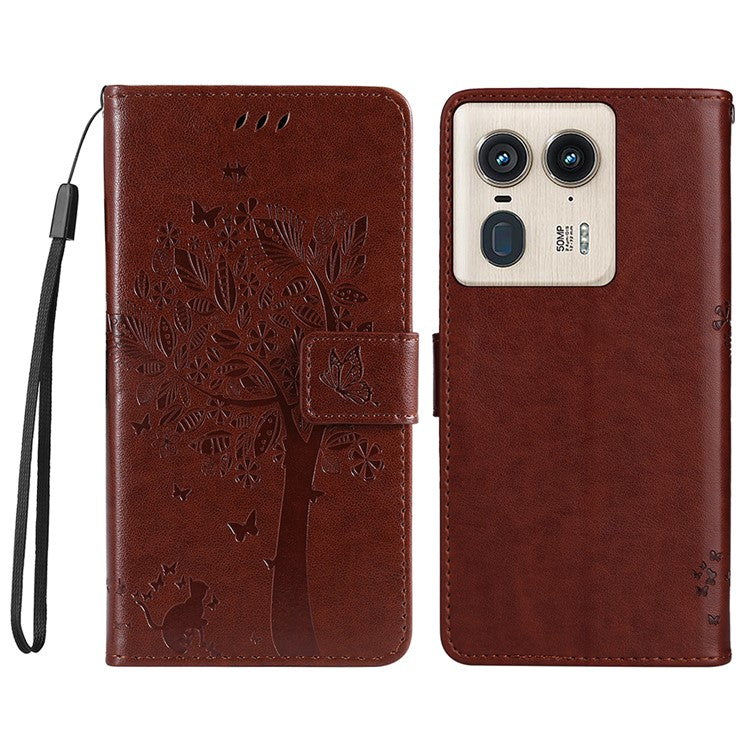 KT Imprinting Flower Series-3 For Motorola Moto X50 Ultra 5G / Edge 50 Ultra 5G Case Imprinted Wallet Leather Phone Cover - Coffee