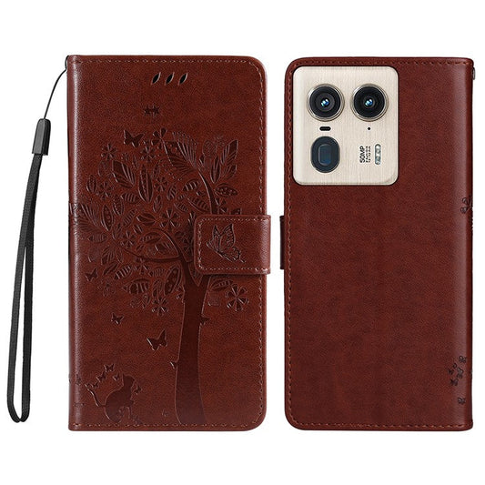KT Imprinting Flower Series-3 For Motorola Moto X50 Ultra 5G / Edge 50 Ultra 5G Case Imprinted Wallet Leather Phone Cover - Coffee