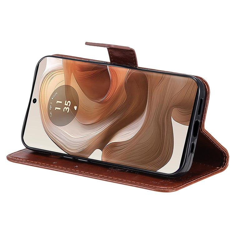 KT Imprinting Flower Series-3 For Motorola Moto X50 Ultra 5G / Edge 50 Ultra 5G Case Imprinted Wallet Leather Phone Cover - Coffee