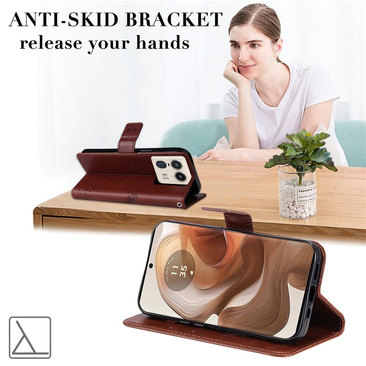 KT Imprinting Flower Series-3 For Motorola Moto X50 Ultra 5G / Edge 50 Ultra 5G Case Imprinted Wallet Leather Phone Cover - Coffee