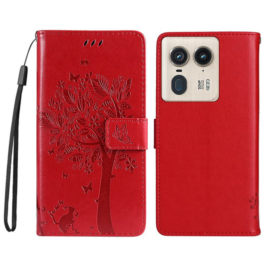 KT Imprinting Flower Series-3 For Motorola Moto X50 Ultra 5G / Edge 50 Ultra 5G Case Imprinted Wallet Leather Phone Cover - Red