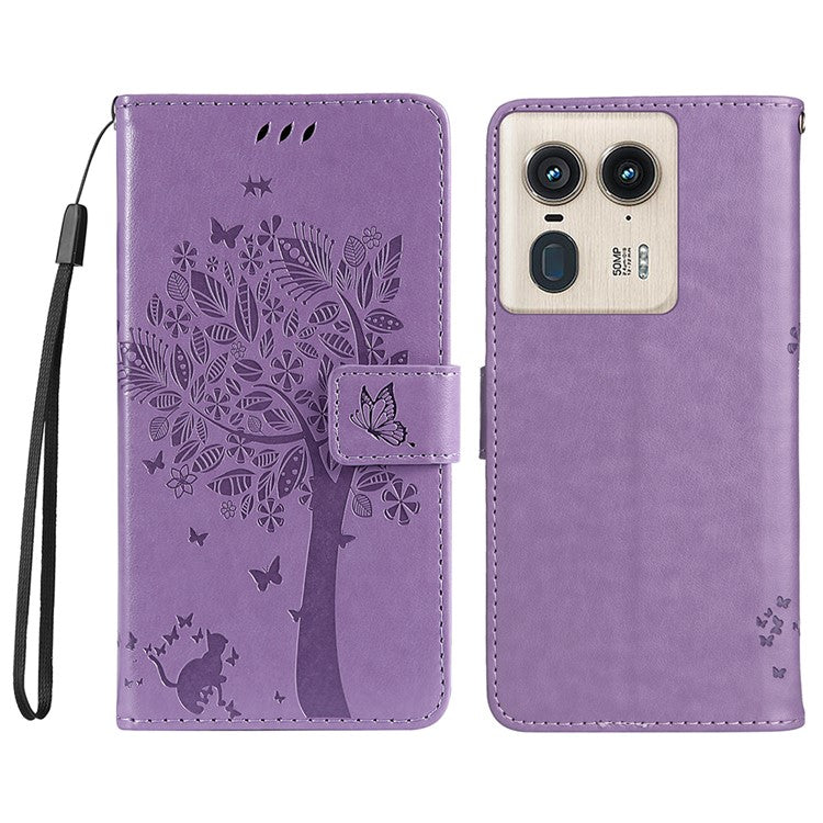KT Imprinting Flower Series-3 For Motorola Moto X50 Ultra 5G / Edge 50 Ultra 5G Case Imprinted Wallet Leather Phone Cover - Light Purple