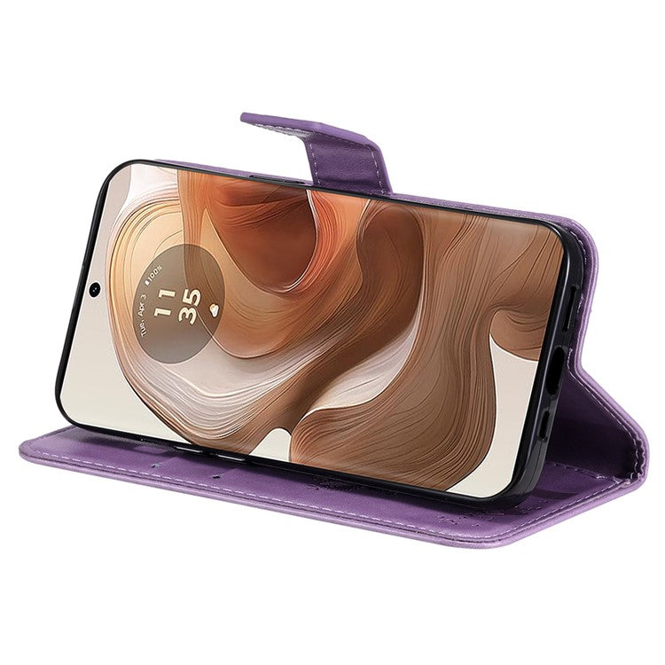 KT Imprinting Flower Series-3 For Motorola Moto X50 Ultra 5G / Edge 50 Ultra 5G Case Imprinted Wallet Leather Phone Cover - Light Purple